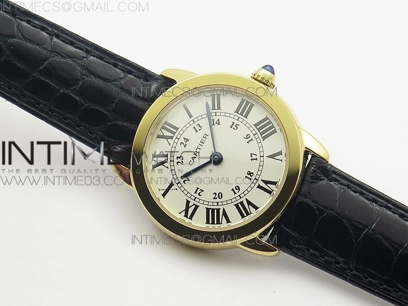 Ronde Solo de Cartier 29.5mm YG K11 1:1 Best Edition White Dial on Black Croco Leather Strap Ronda Quartz